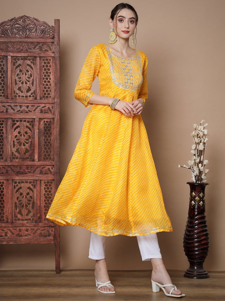 Women's Yellow Anarkali Kurta & With Dupatta