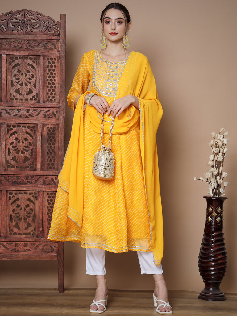 Women's Yellow Anarkali Kurta & With Dupatta