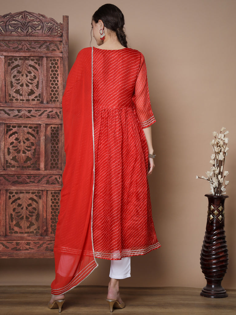 Women's Red Anarkali Kurta & With Dupatta