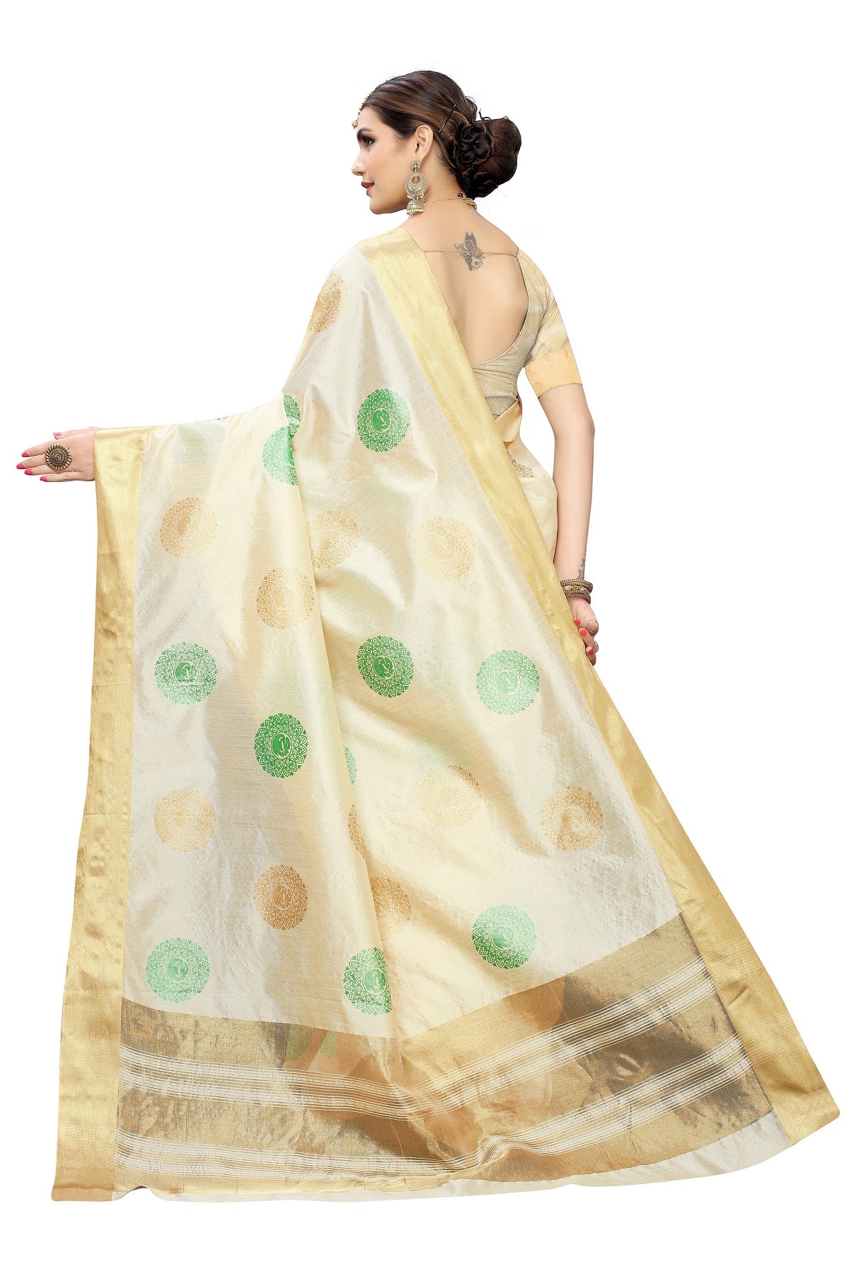 Vamika Cream Cotton Polyester Silk Weaving Saree