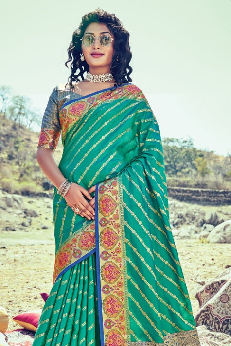 Women's Jade Green Banarasi Silk Saree - Karagiri