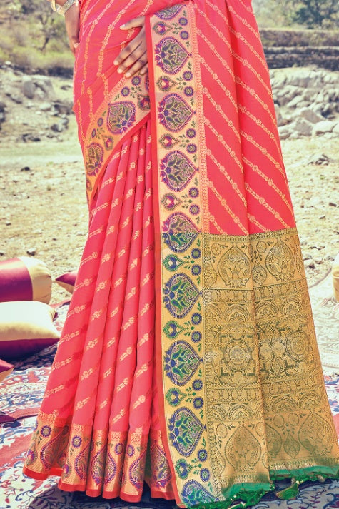Women's Punch Pink Banarasi Silk Saree - Karagiri
