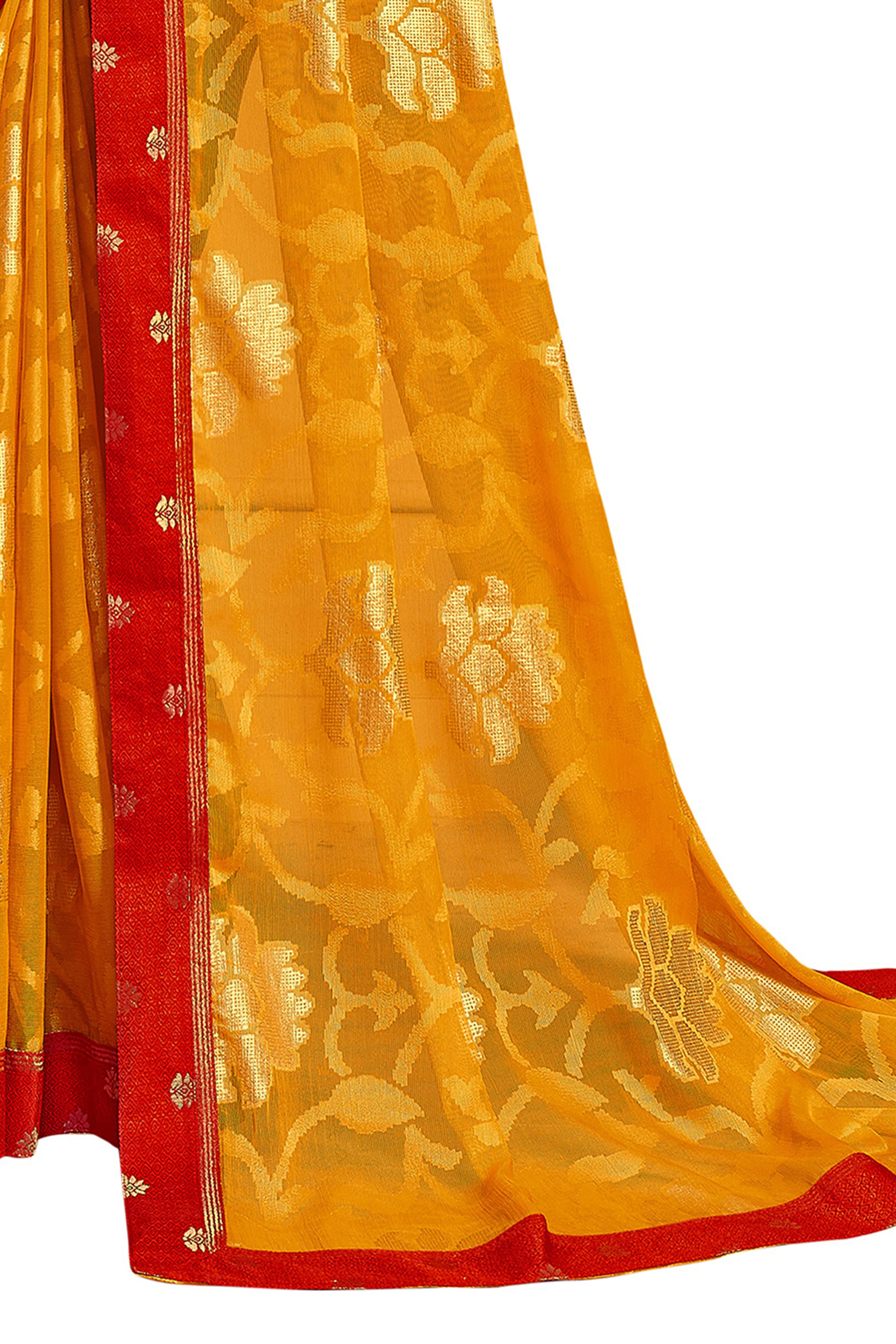 Women's Yellow Designer Chiffon Brasso Saree With Exclusive Banarasi Lace - Vamika