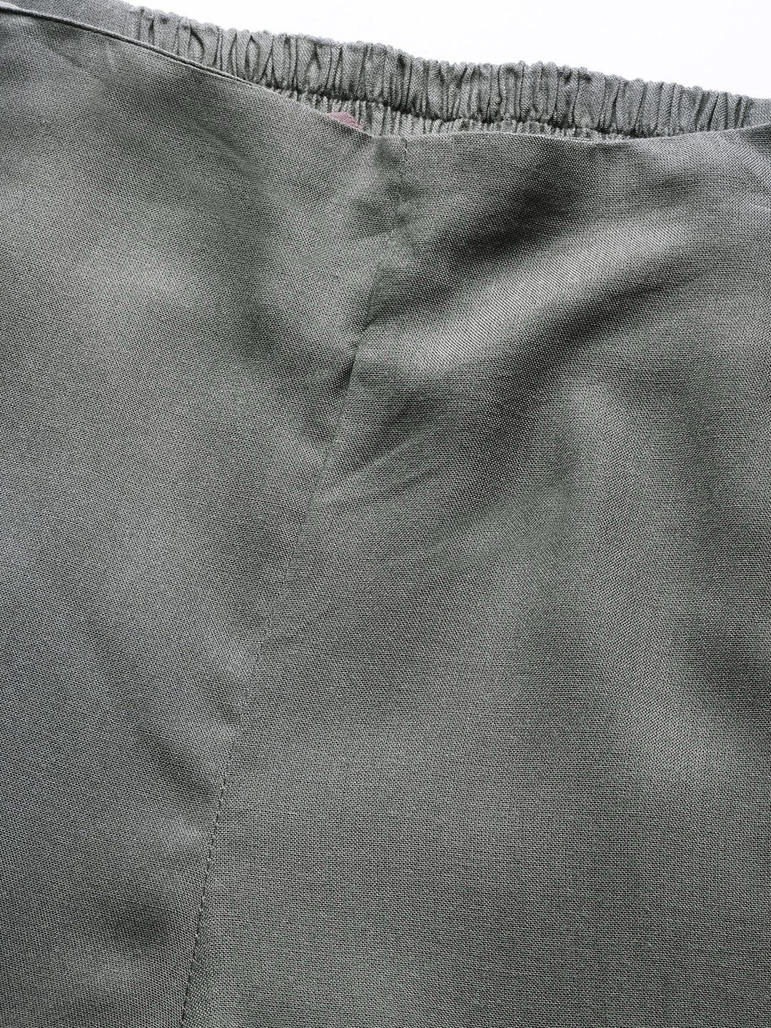 Women's Grey Solid Regular Cropped Trousers - Varanga