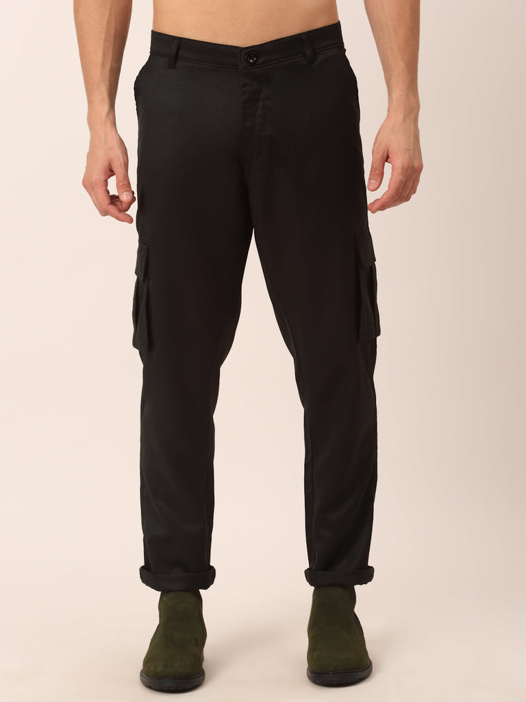 Men's Casual Cotton Solid Cargo Pants ( KGP 154 Black )