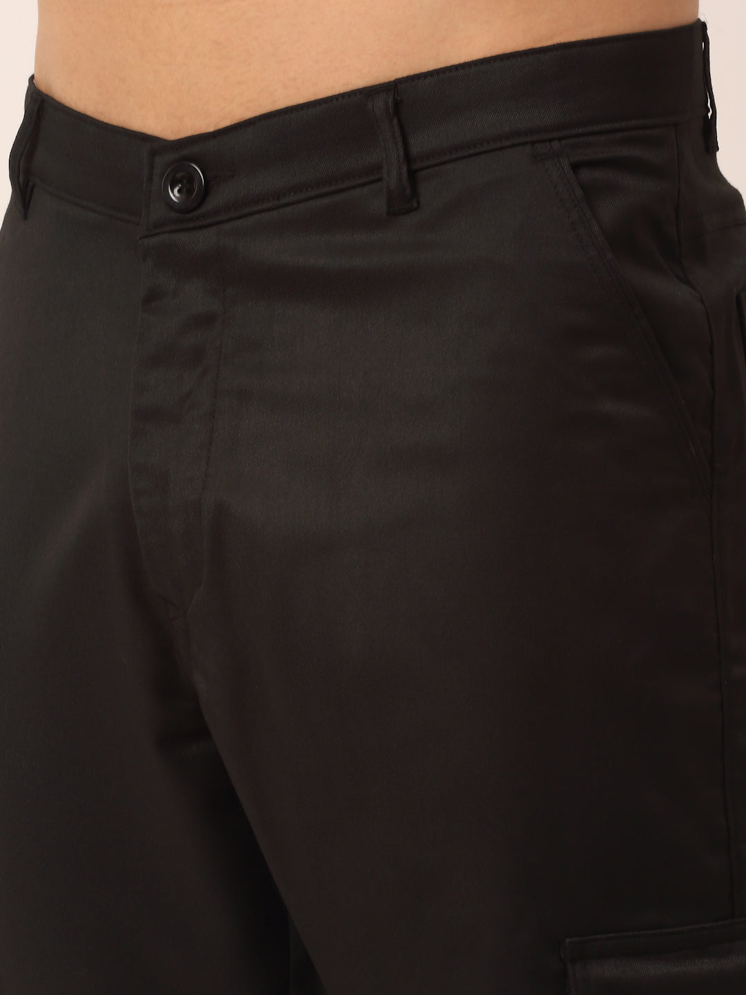 Men's Casual Cotton Solid Cargo Pants ( KGP 154 Black ) - Jainish