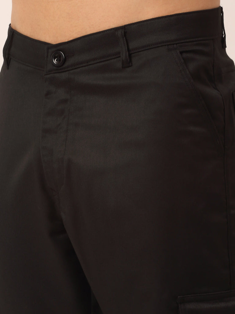 Men's Casual Cotton Solid Cargo Pants ( KGP 154 Black )