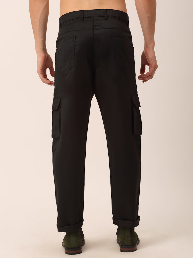 Men's Casual Cotton Solid Cargo Pants ( KGP 154 Black )
