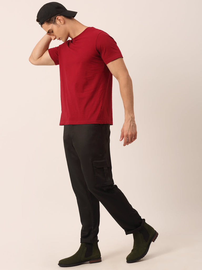 Men's Casual Cotton Solid Cargo Pants ( KGP 154 Black )