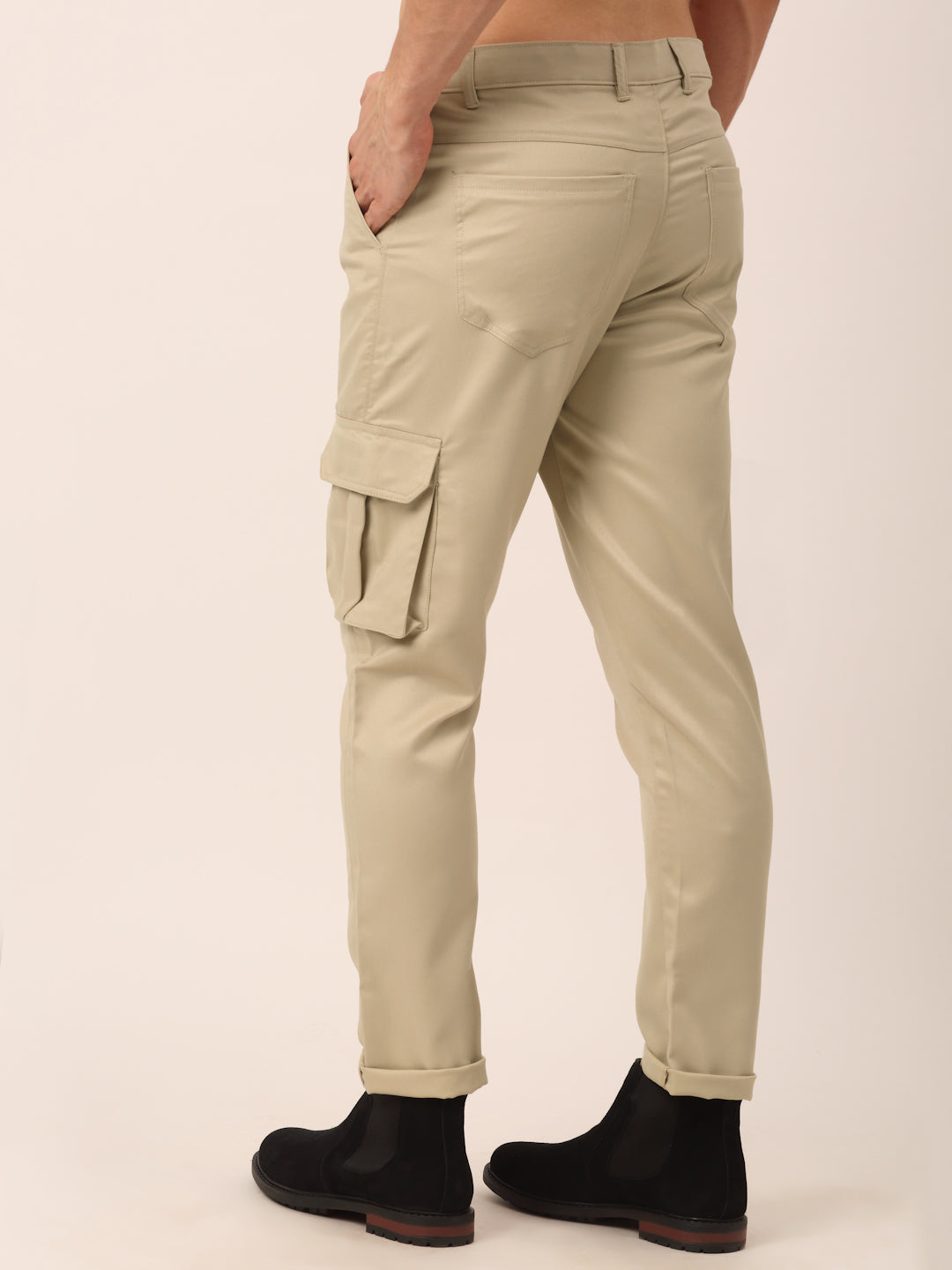 Men's Casual Cotton Solid Cargo Pants ( KGP 154 Cream ) - Jainish