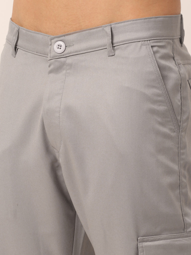 Men's Casual Cotton Solid Cargo Pants ( KGP 154 Light-Grey )