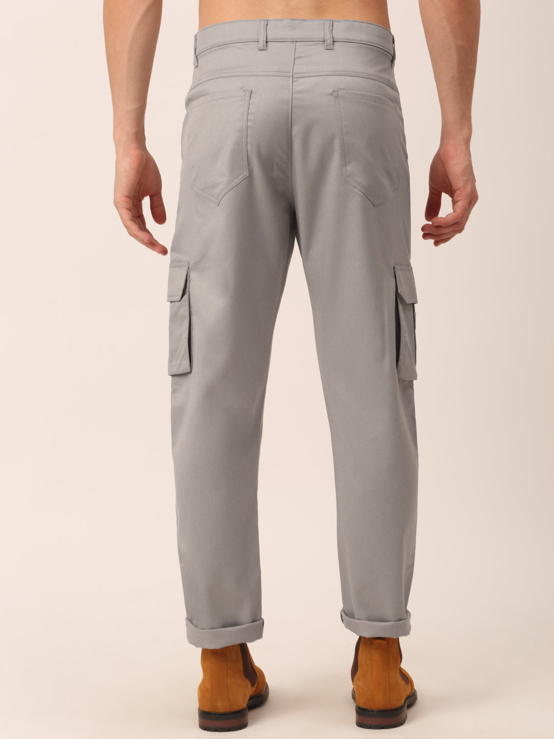 Men's Casual Cotton Solid Cargo Pants ( KGP 154 Light-Grey ) - Jainish