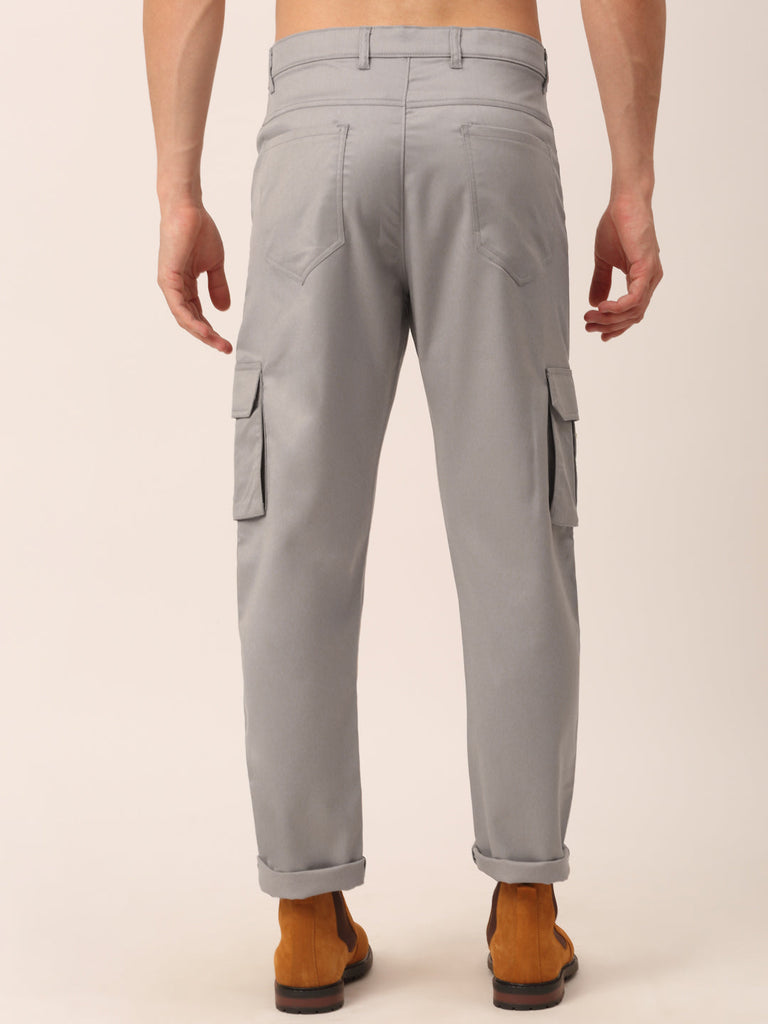 Men's Casual Cotton Solid Cargo Pants ( KGP 154 Light-Grey )