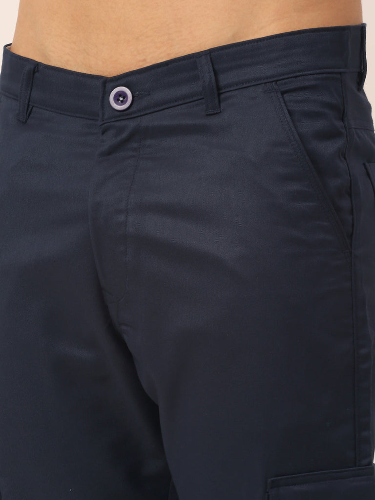 Men's Casual Cotton Solid Cargo Pants ( KGP 154 Navy-Blue )