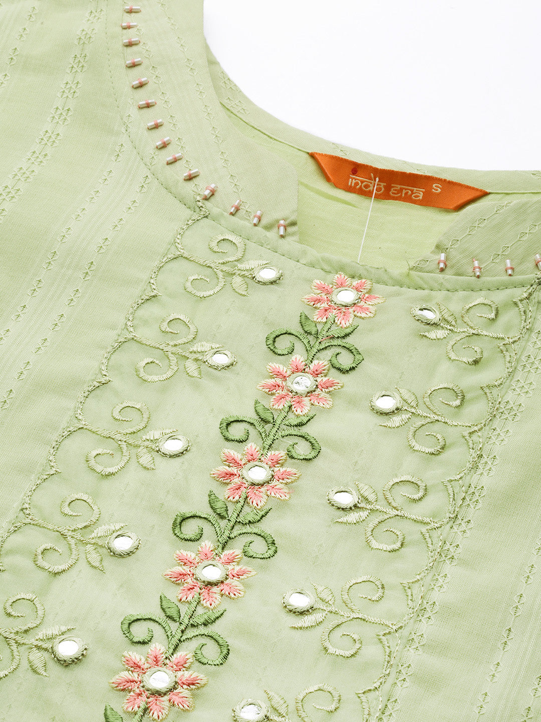 Women's Green Floral Embroidered Straight Kurta Trouser With Dupatta Set - Indo Era