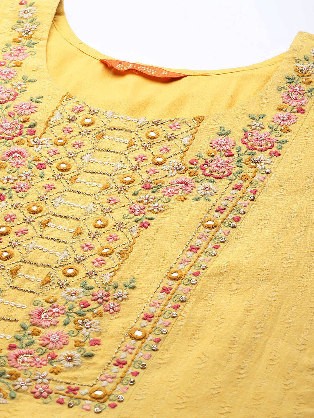 Women's Mustard Embroidered Straight Kurta Trousers With Dupatta Set - Indo Era