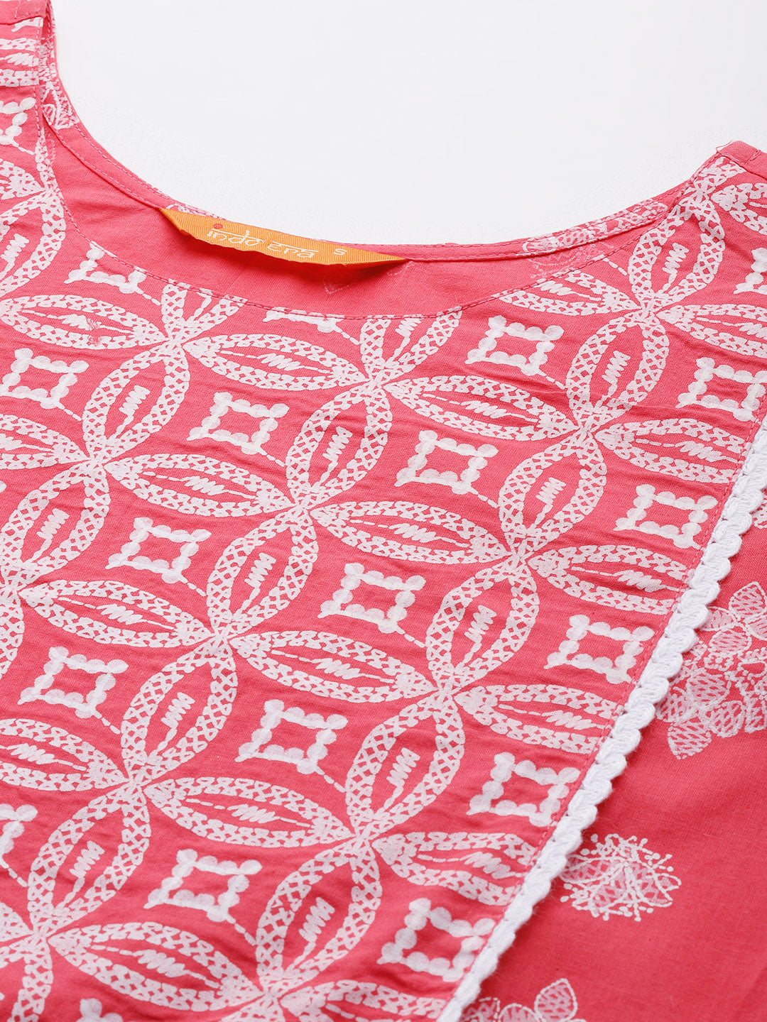 Women's Pink Printed Straight Kurta Trousers With Dupatta Set - Indo Era