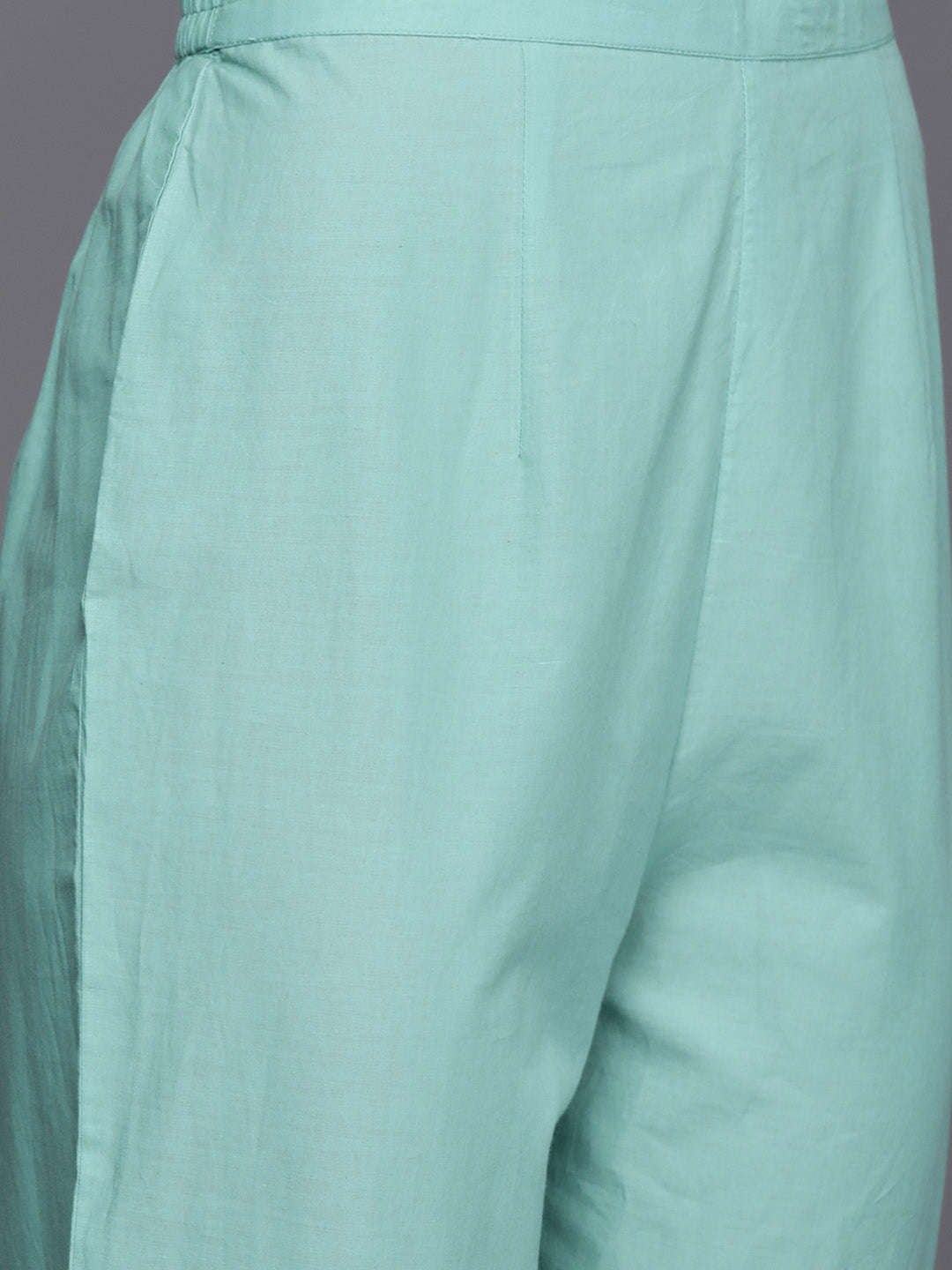 Women's Sea Green Printed A-Line Kurta Trousers With Dupatta Set - Indo Era