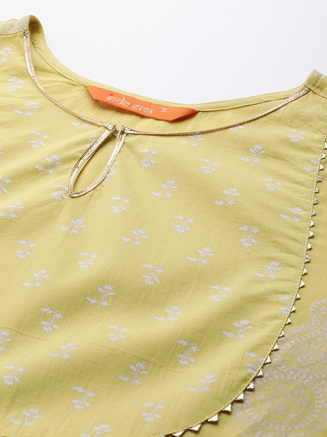 Women's Yellow Printed A-Line Kurta Trousers With Dupatta Set - Indo Era