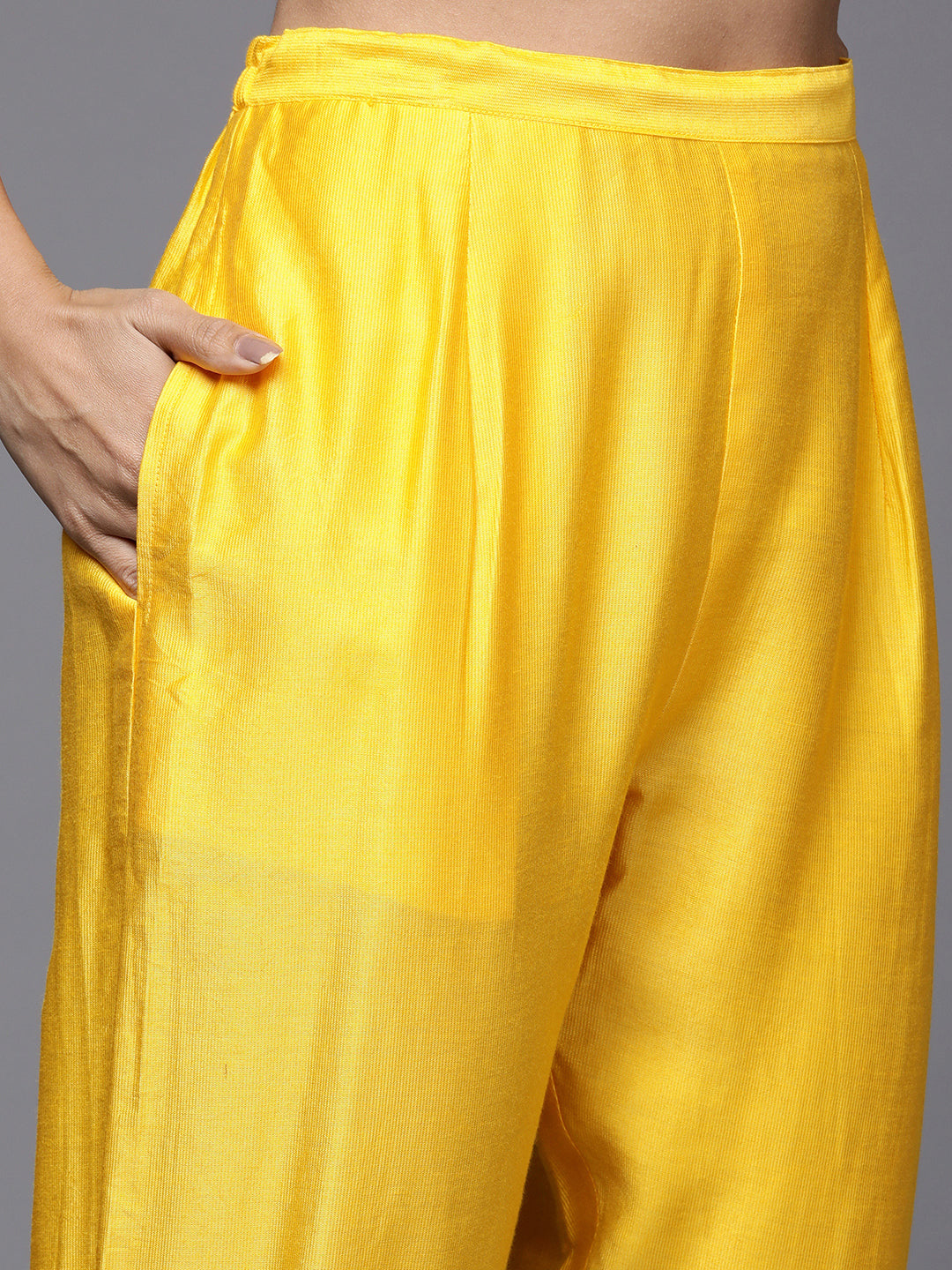 Women's Kesariya Yellow Embroidered Straight Kurta Trouser With Dupatta Set - Indo Era