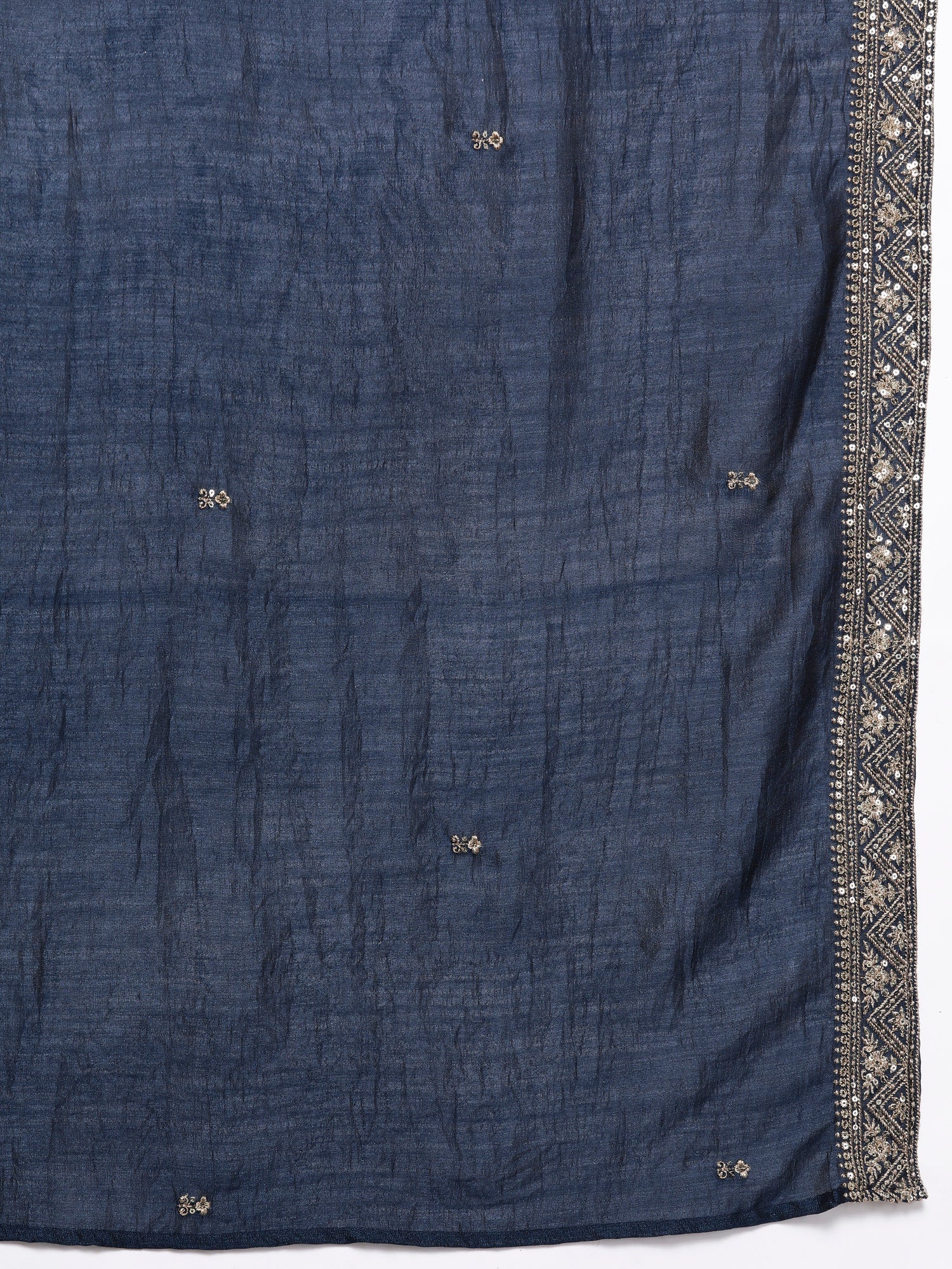 Women's Blue Embroidered Straight Kurta Trousers With Dupatta Set - Indo Era