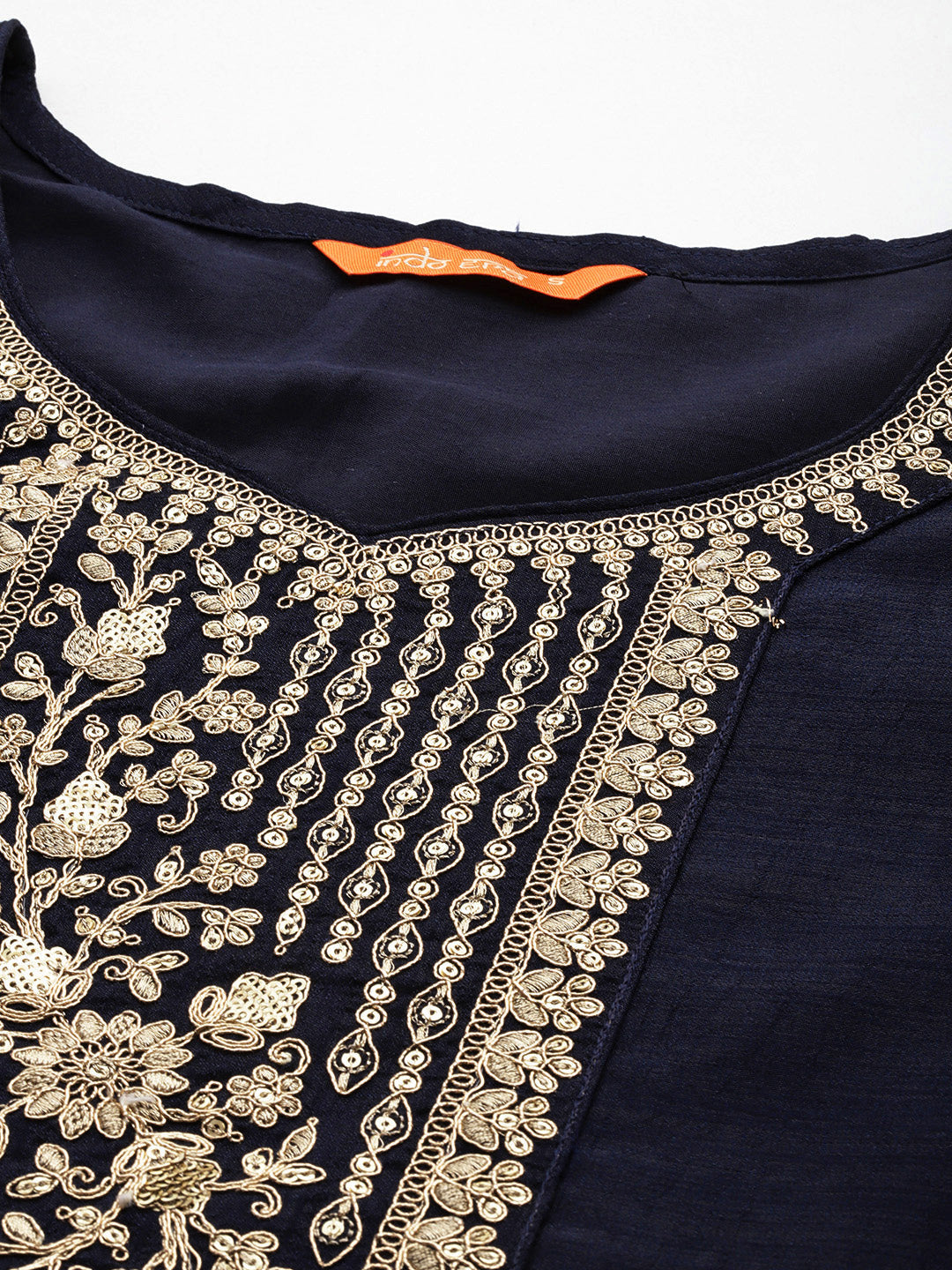 Women's Navy Blue Embroidered Straight Kurta Trousers With Dupatta  Set - Indo Era