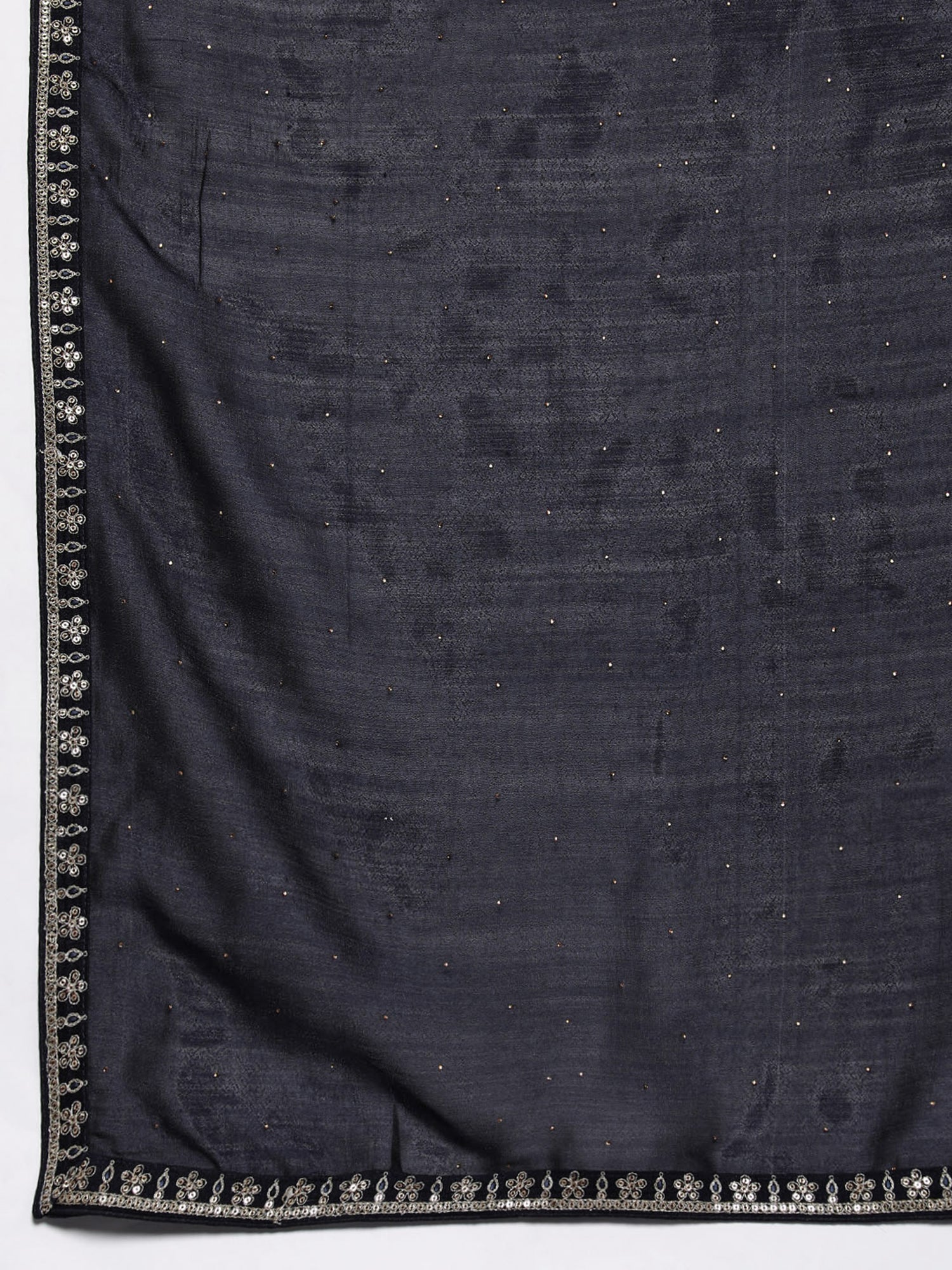 Women's Navy Blue Embroidered Straight Kurta Trousers With Dupatta Set - Indo Era