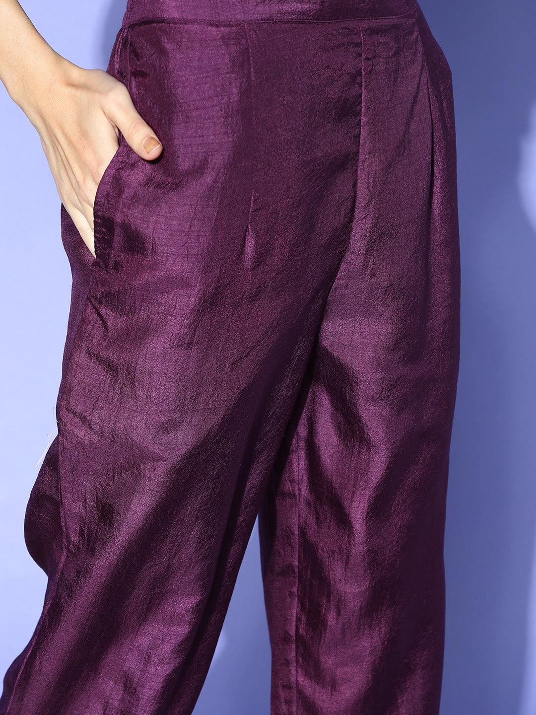 Women's Purple Solid Straight Kurta Trouser With Dupatta Set - Indo Era