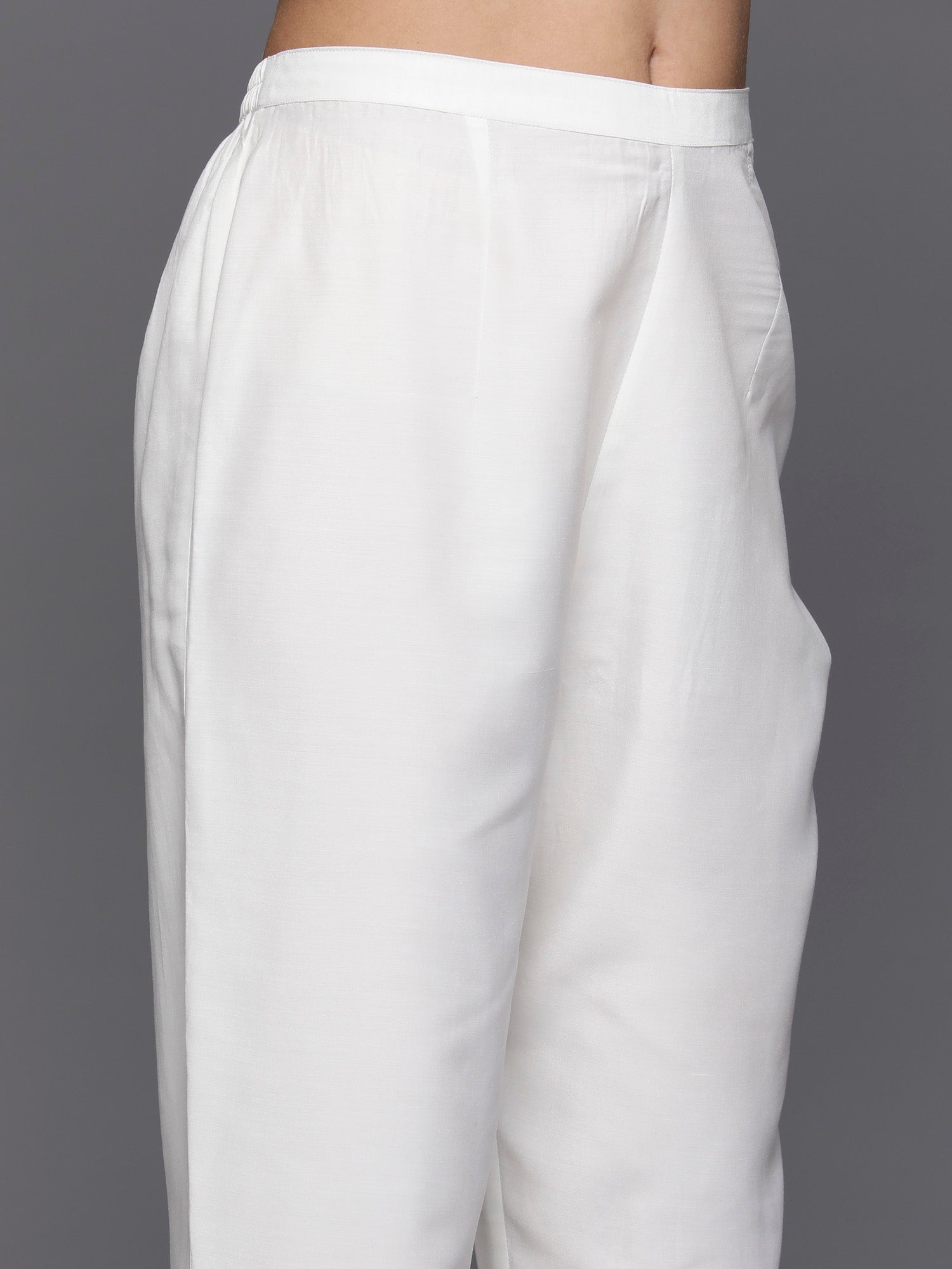Women's White Embroidered Straight Kurta Trousers With Dupatta Set - Indo Era