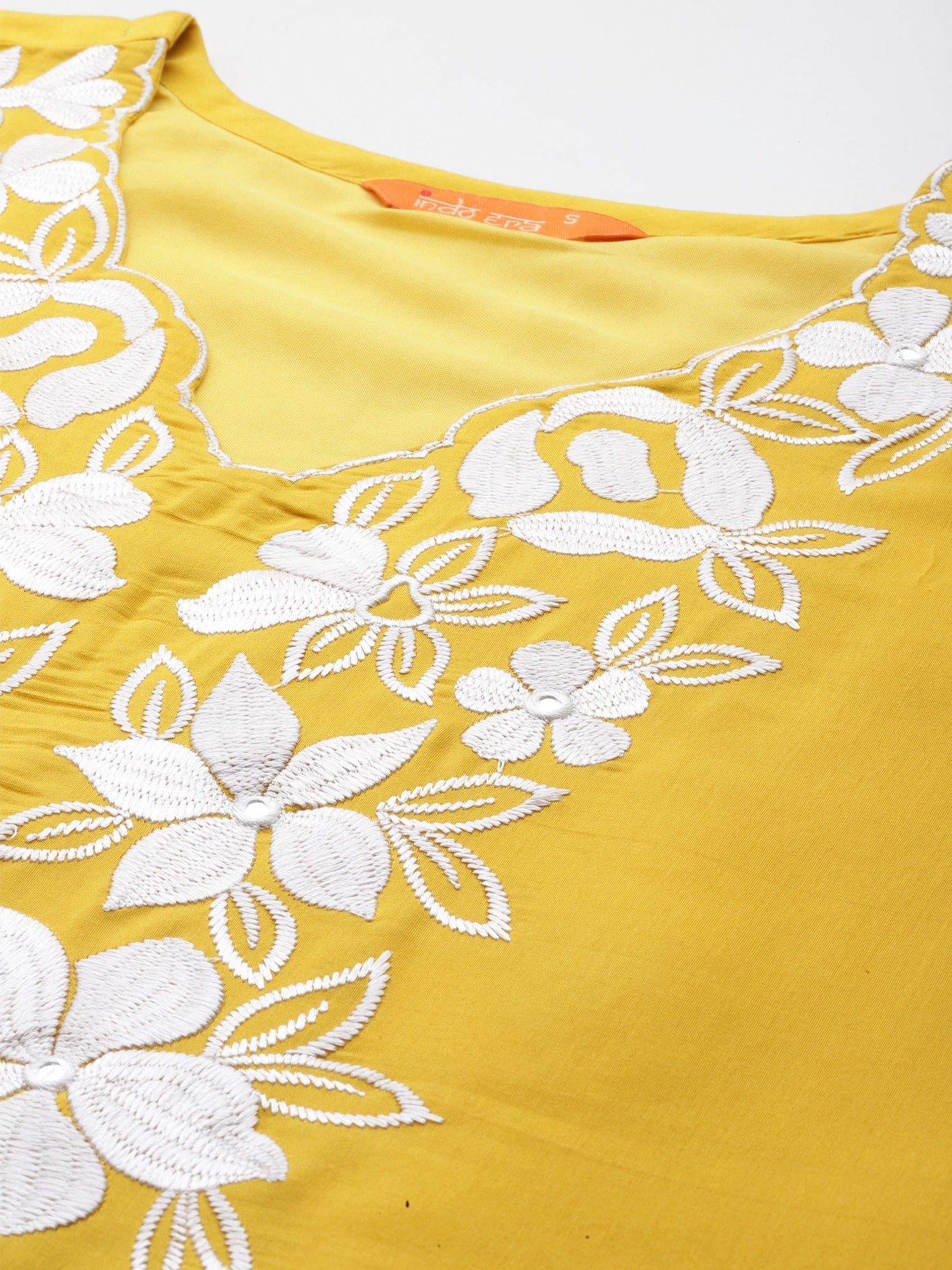 Women's Yellow Embroidered Straight Kurta Trousers With Dupatta Set - Indo Era