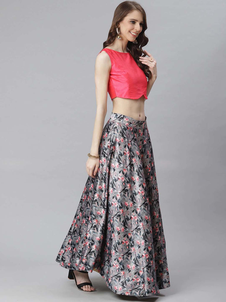 Women's Digital Print Shiney Satin Semistitched Lehenga Choli With Unstitched Blouse And Thred Work Dupatta