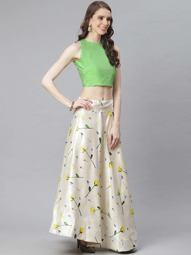 Women's Digital Print Shiney Satin Semistitched Lehenga Choli With Unstitched Blouse And Thred Work Dupatta