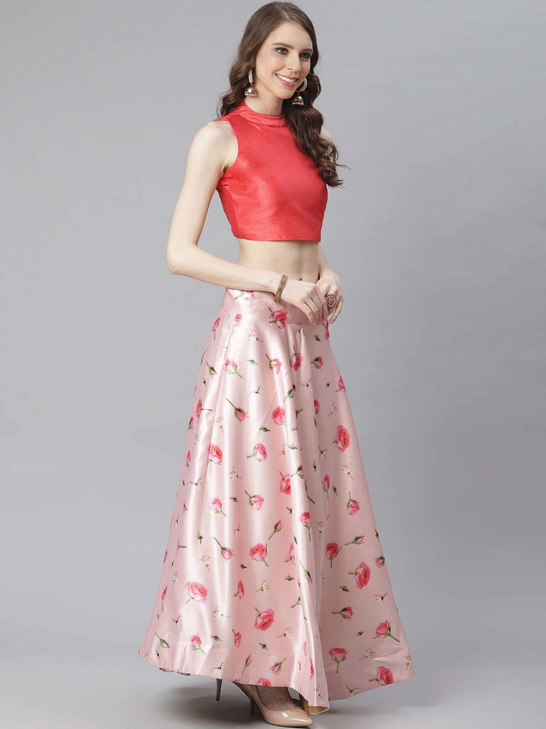 Women's Digital Print Shiney Satin Semistitched Lehenga Choli With Unstitched Blouse And Thred Work Dupatta