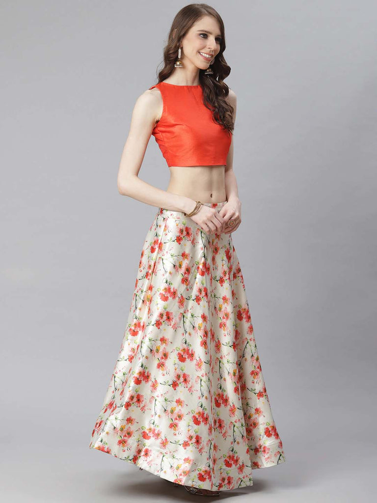 Women's Digital Print Shiney Satin Semistitched Lehenga Choli With Unstitched Blouse And Thred Work Dupatta