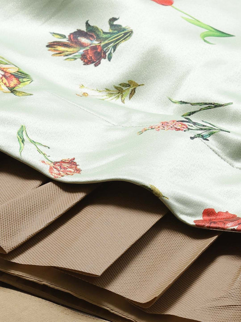 Women's Digital Print Shiney Satin Semistitched Lehenga Choli With Unstitched Blouse And Thred Work Dupatta