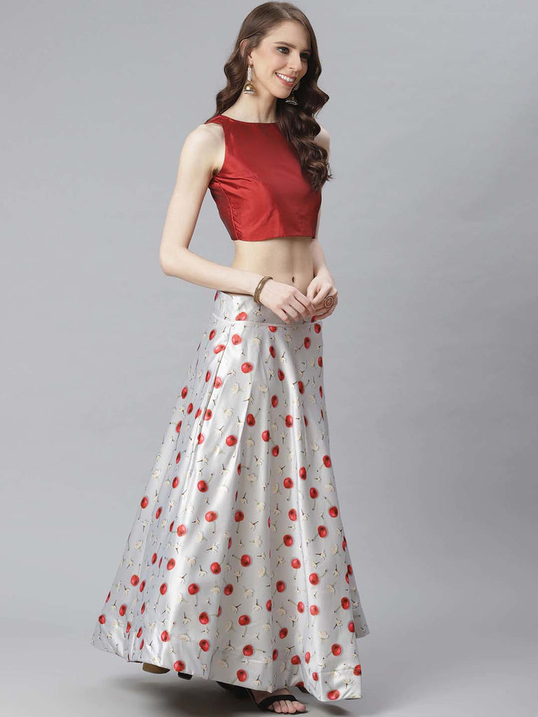 Women's Digital Print Shiney Satin Semistitched Lehenga Choli With Unstitched Blouse And Thred Work Dupatta