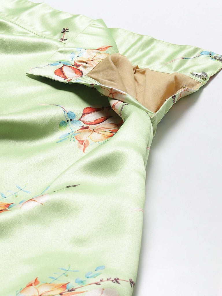 Women's Digital Print Shiney Satin Semistitched Lehenga Choli With Unstitched Blouse And Thred Work Dupatta