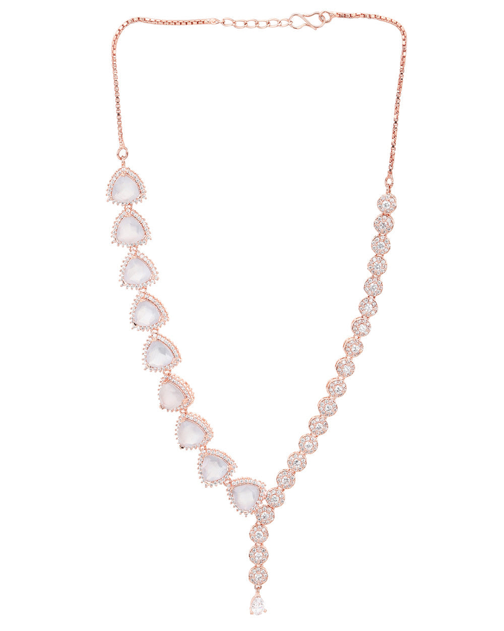 Women's Cz Rose Gold Plated Pearl Brass Necklace Set With White Stone - Voylla