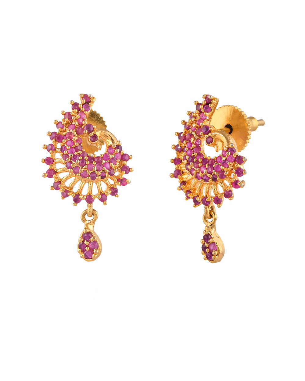 Women's Sparkling Elegance Round Cut Cz Adorned Brass Paisley Gold Plated Earrings - Voylla