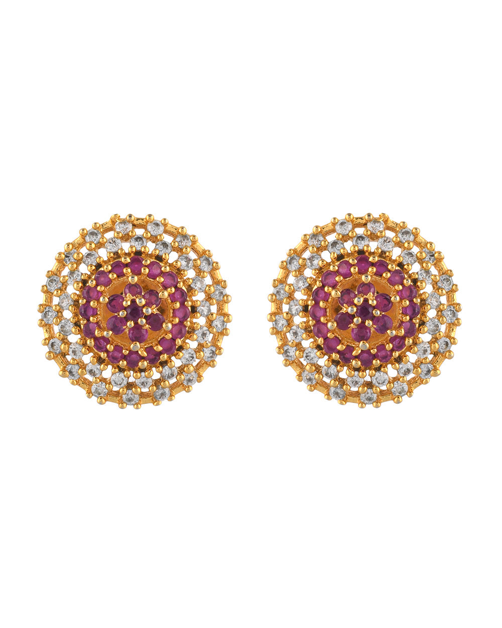 Women's Sparkling Elegance Cutwork Design Zircons Adorned Brass Gold Plated Earrings - Voylla