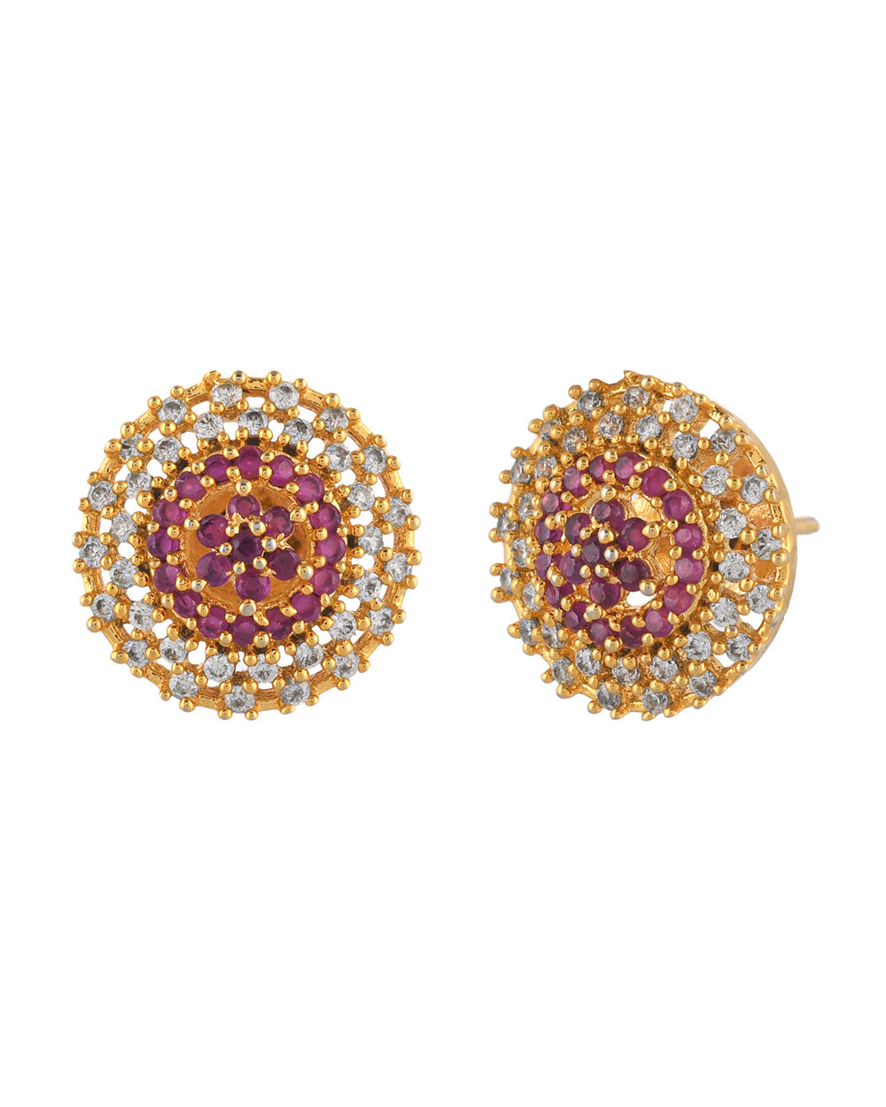 Women's Sparkling Elegance Cutwork Design Zircons Adorned Brass Gold Plated Earrings - Voylla