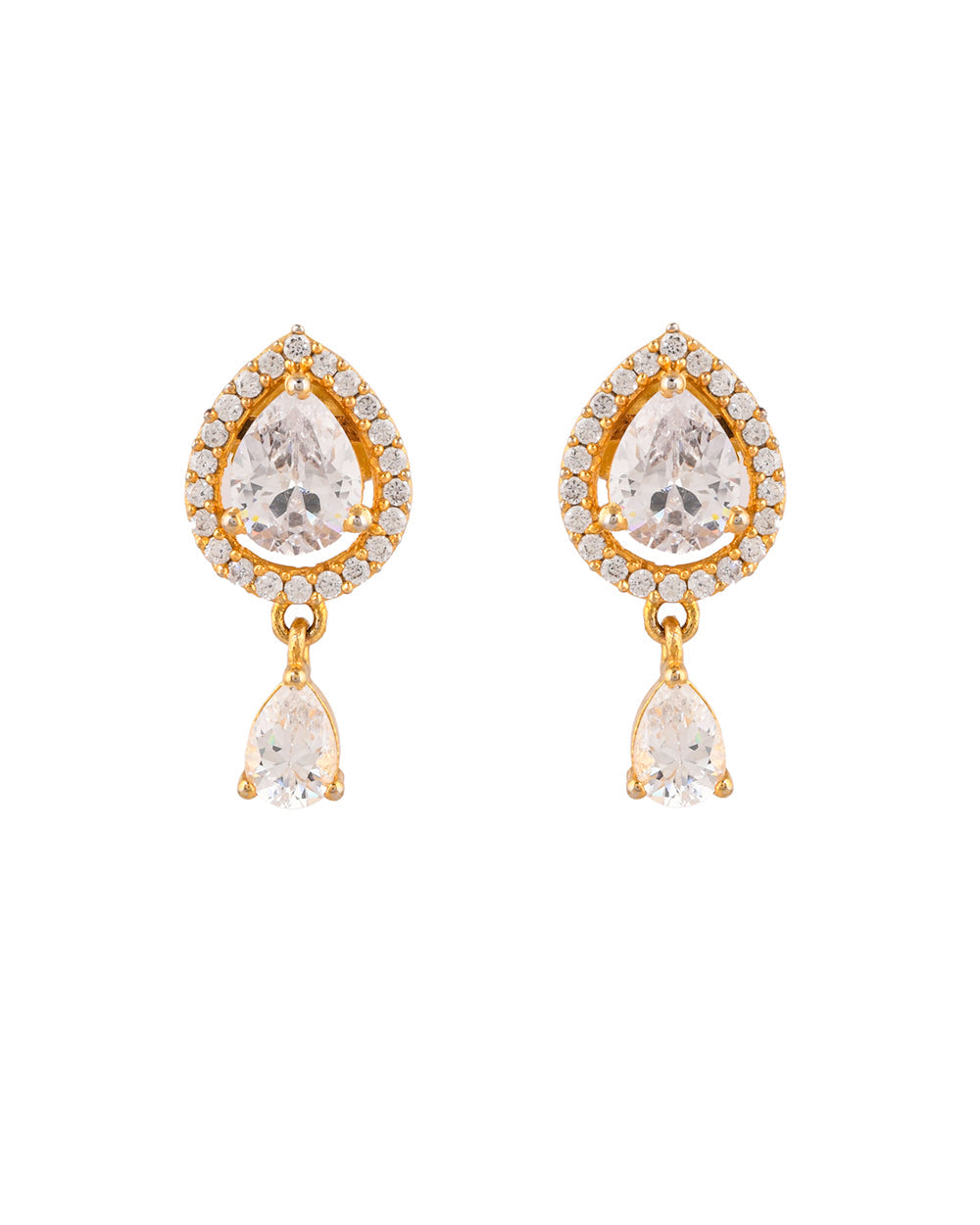 Women's Sparkling Elegance Teardrop Cut Cz Brass Gold Plated Earring - Voylla