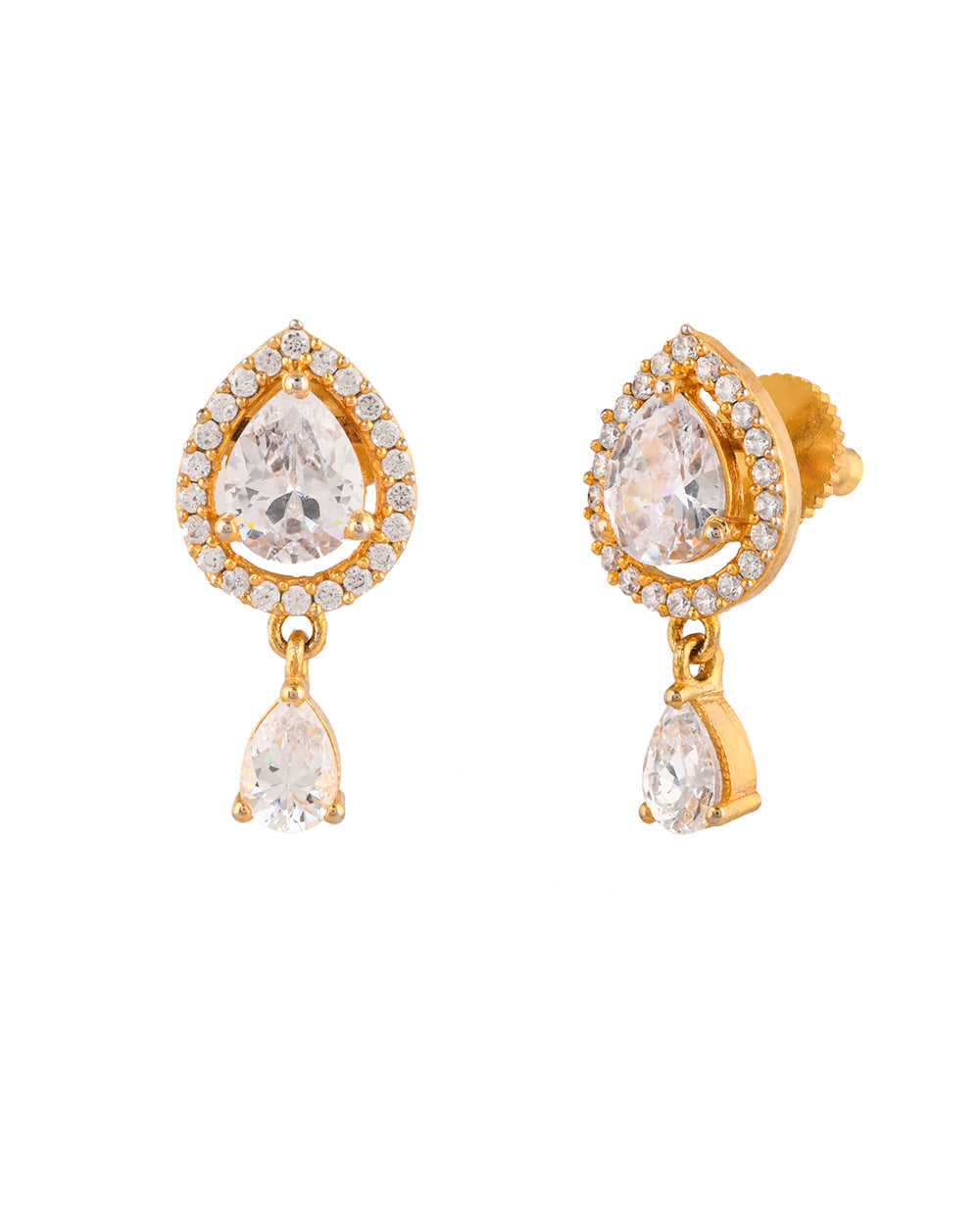 Women's Sparkling Elegance Teardrop Cut Cz Brass Gold Plated Earring - Voylla