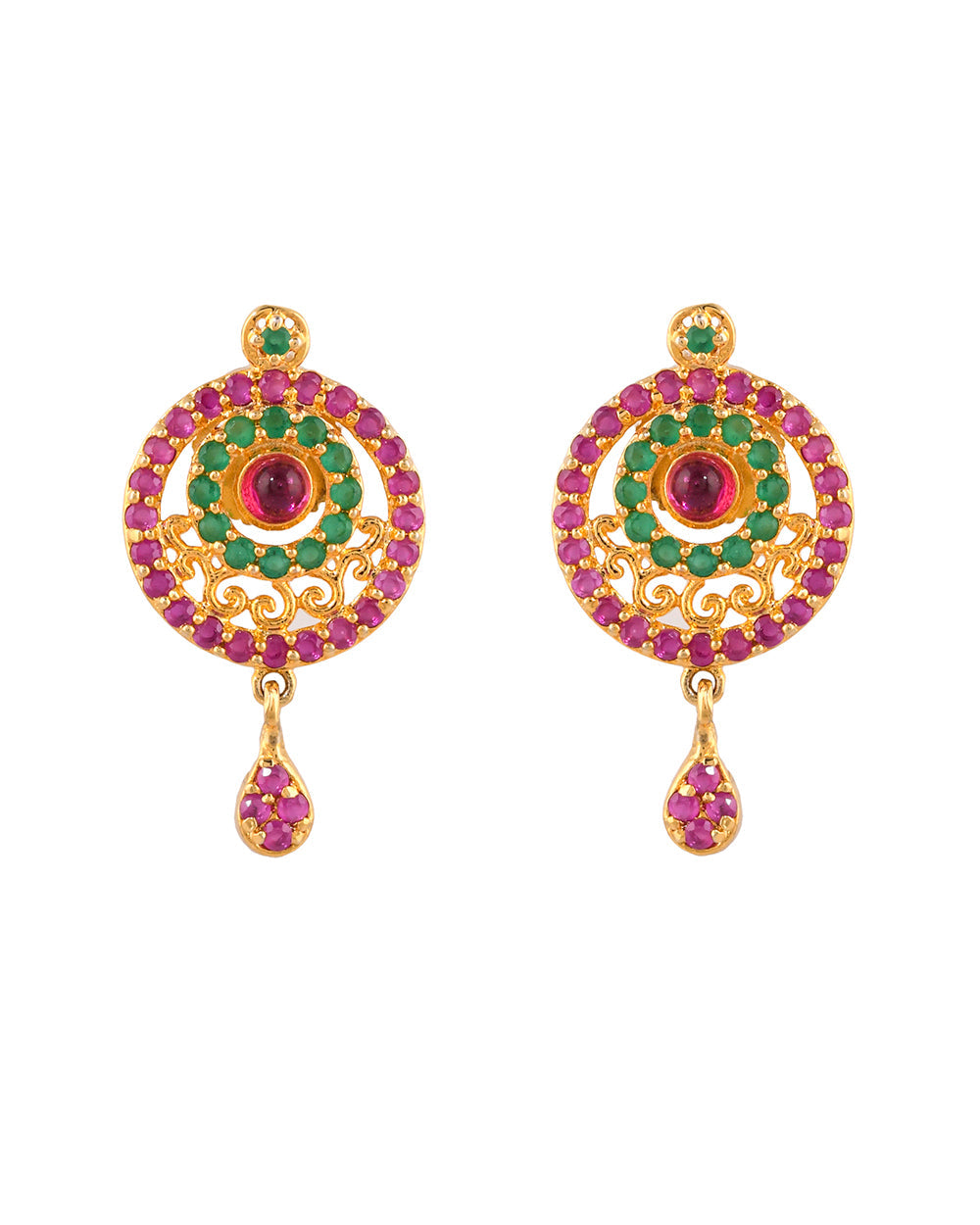 Women's Sparkling Elegance Layered Circles Zircons Adorned Brass Gold Plated Earrings - Voylla
