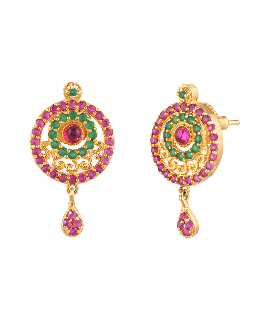 Women's Sparkling Elegance Layered Circles Zircons Adorned Brass Gold Plated Earrings - Voylla