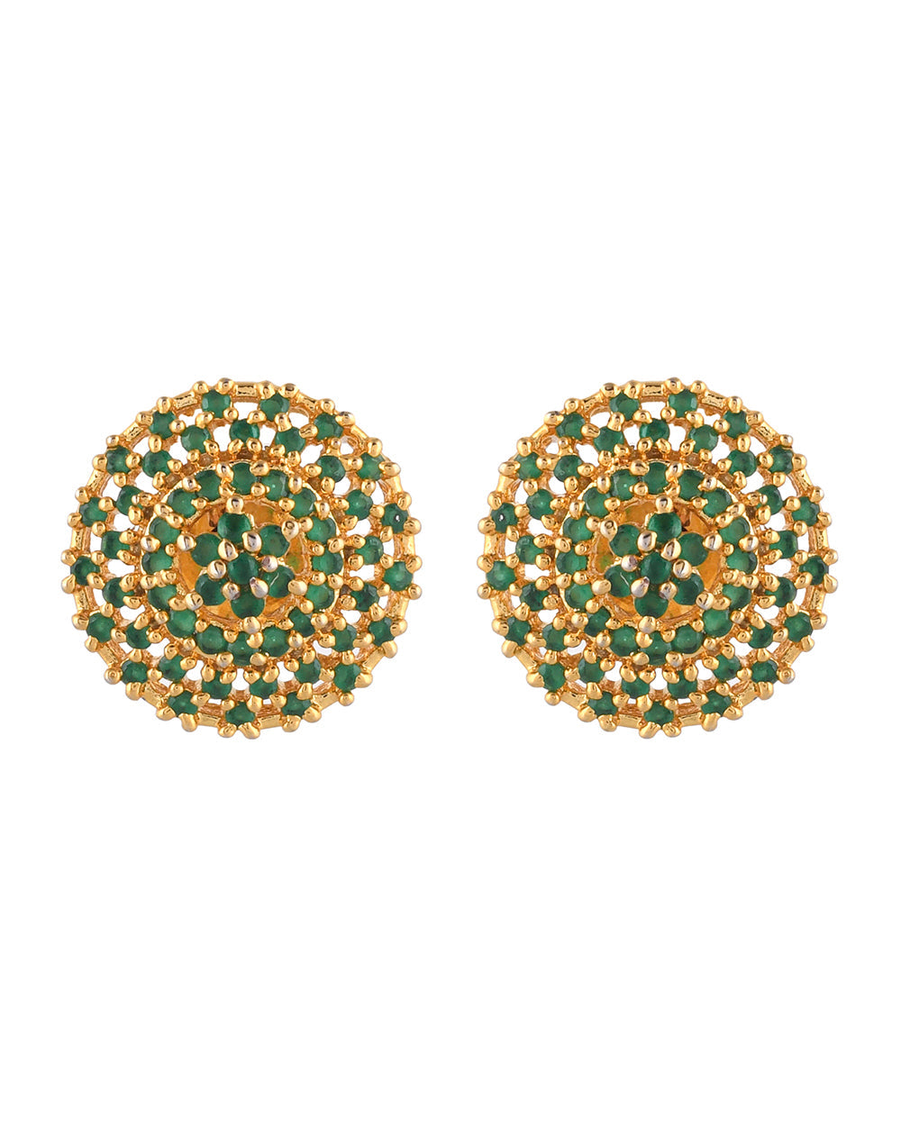 Women's Sparkling Elegance Cluster Setting Round Cut Green Zircons Gold Plated Brass Earrings - Voylla