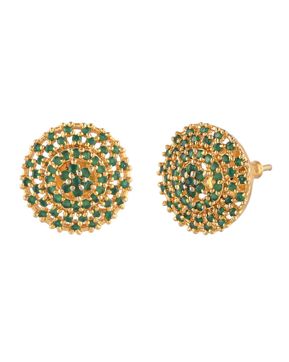 Women's Sparkling Elegance Cluster Setting Round Cut Green Zircons Gold Plated Brass Earrings - Voylla