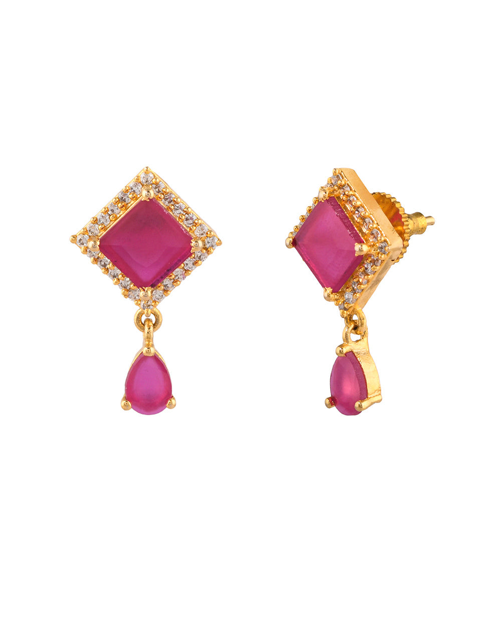 Women's Sparkling Elegance Rectangle Cut Zirconia Adorned Brass Gold Plated Earrings - Voylla