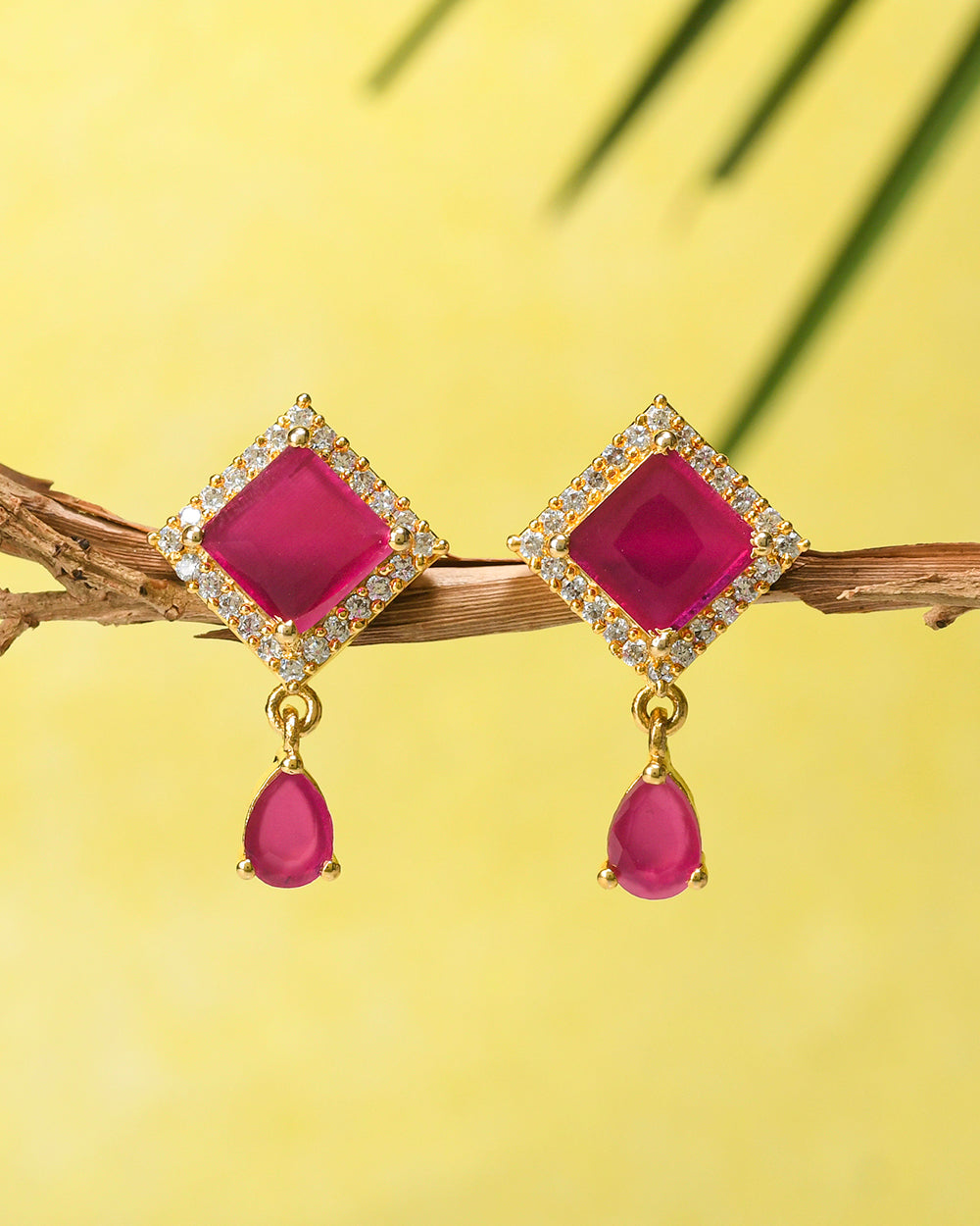 Women's Sparkling Elegance Rectangle Cut Zirconia Adorned Brass Gold Plated Earrings - Voylla