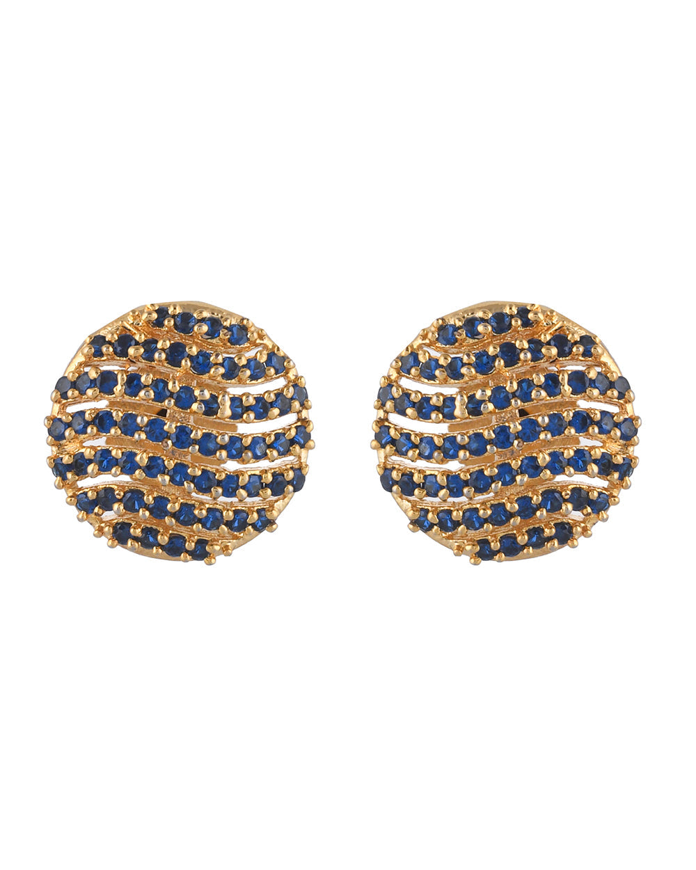Women's Sparling Elegance Royal Blue Round Cut Zircons Brass Gold Plated Earrings - Voylla